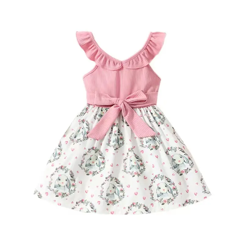 Nouvelles innovations roses sans manches nouveau design robes de lapin de Pâques robes pour enfants filles vente en gros