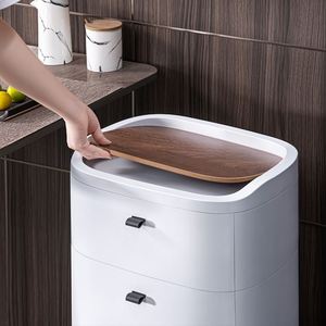 Mesita de Noche Blanca multicapa, encimera de madera para dormitorio, cajón de plástico, armario de almacenamiento con rueda - Product Image 3