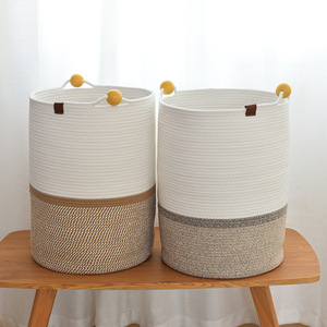 Clothing Organizer Cotton Rope Storage <b>Basket</b> Round Handmade Foldable Household Storage <b>Basket</b> For Toys And Clothes - Product Image 4