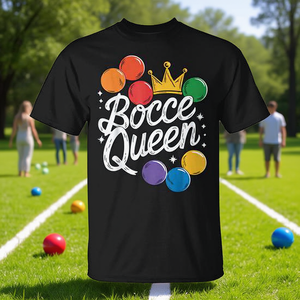 T-shirt Bocce Queen Bocce Ball pour adulte, unisexe, en coton noir, chemise promotionnelle - Product Image 3