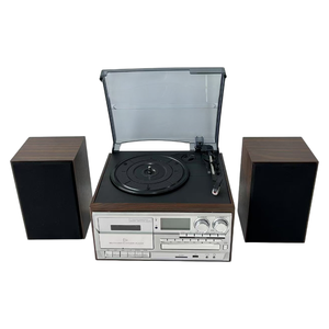Système de tourne-disque rétro en bois personnalisable en usine, 7 en 1, 3 vitesses, vinyle, CD, cassette, enregistreur, radio FM, USB, SD, haut-parleur - Product Image 4