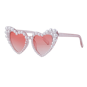 Gafas de sol con forma de corazón de estilo europeo para mujer, montura rosa perlada, lentes de PC UV400, gafas de moda para fiesta y baile - Product Image 5