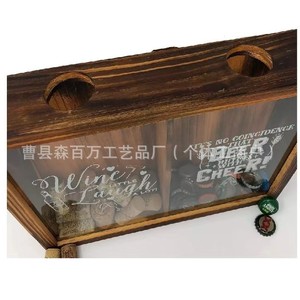 Solid Wood Wine Cork <b>Beer</b> Cap Storage Box Double Compartment Display Rack Natural Color Rectangle Standing Type - Product Image 2