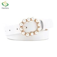 Ceinture Décontractée Femme en Cuir PU Tendance avec Boucle Japonaise Perle, Couleur Unie, Polyvalente, Décorative pour Jeans, Matériau Alliage, Modèle Quatre