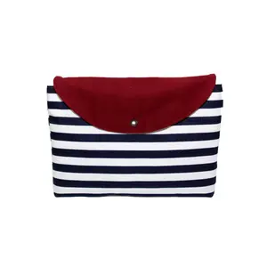 Toptan özel baskılı ucuz pamuk tuval kırmızı ve siyah çizgili makyaj kozmetik torbası makyaj çantası