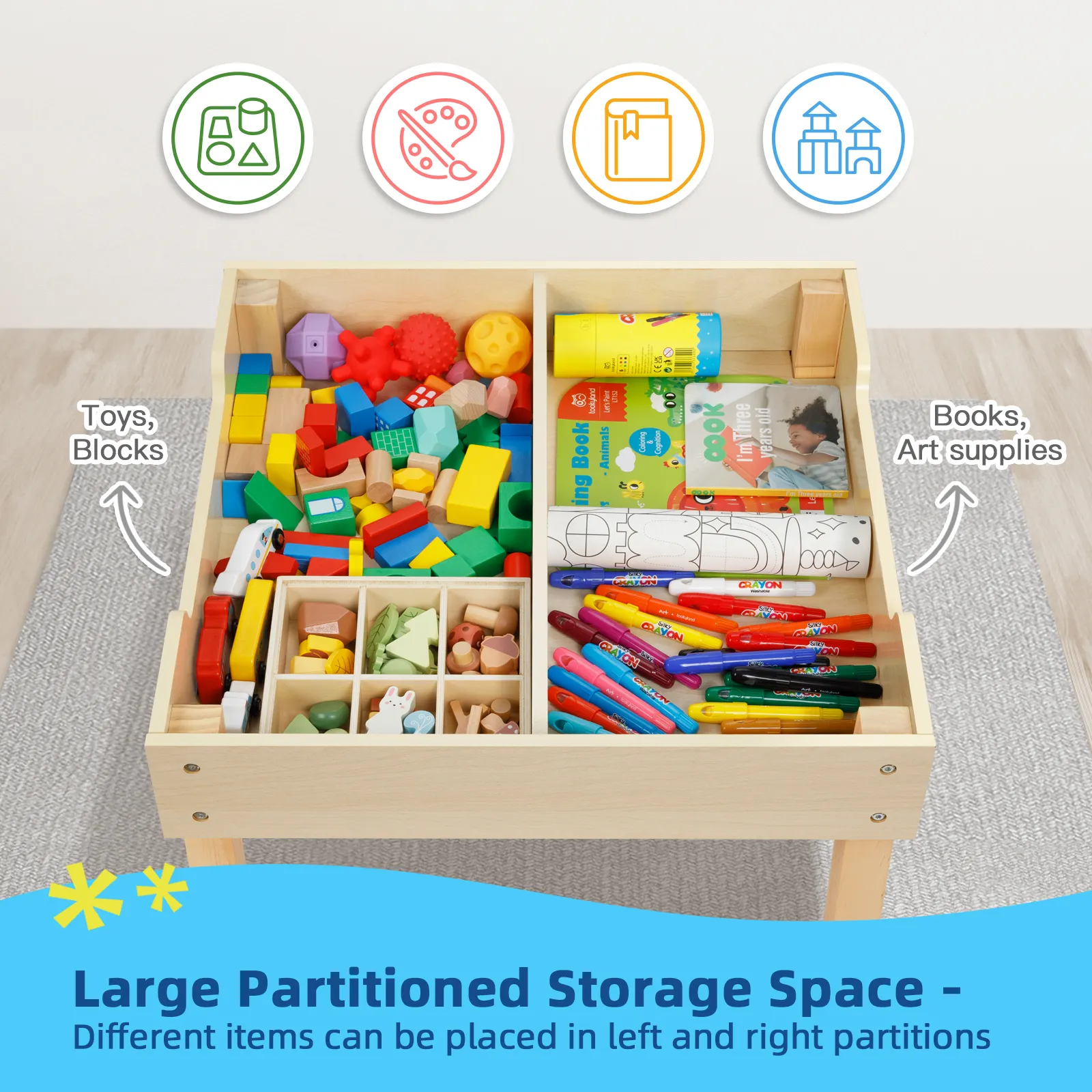 Set di mobili per bambini in legno doppio lato lavagna tavolo e sedie per attività per bambini tavolo con scatola di stoccaggio