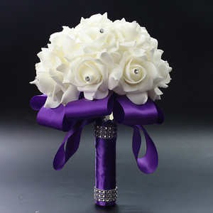 Bouquet de mariage élégant en mousse artificielle avec strass et rubans, parfait pour la mariée, les demoiselles d'honneur, la cérémonie nuptiale et la décoration - Product Image 5