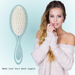 Custom Fashion Hairbrush with Steel Needle Wheat Straw Handle Eco <b>Scalp</b> Massage Detangler for Home Use Logo Included - Product Image 5