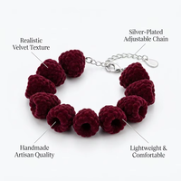 Ambachtelijke frambozen armband met frosted fruit bedel, zilveren ketting, verstelbare sluiting, sieradendoosje, cadeauset voor dames en meisjes, groothandel
