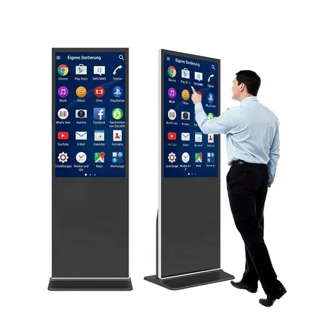 43 50 55 Inch Indoor Android 4K IR Touchscreen Floor Standing Advertising Display Digital Signage Kiosk With Video Built in CMS