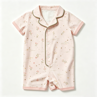 Barboteuse bébé personnalisée en coton à manches courtes, col à revers cranté, imprimé mini nœuds, boutonnée sur le devant, pour nouveau-né, idéale pour l'été