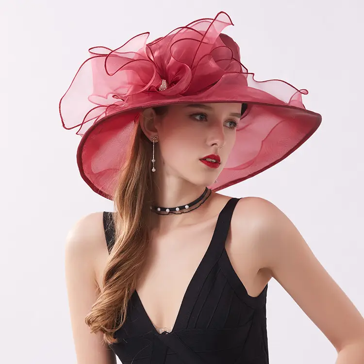 Europe et Amérique Femmes Cloche Église Kentucky Derby Fascinateur Pour Le Thé Robe De Mariée Organza Maille Fête Chapeau De Mariage