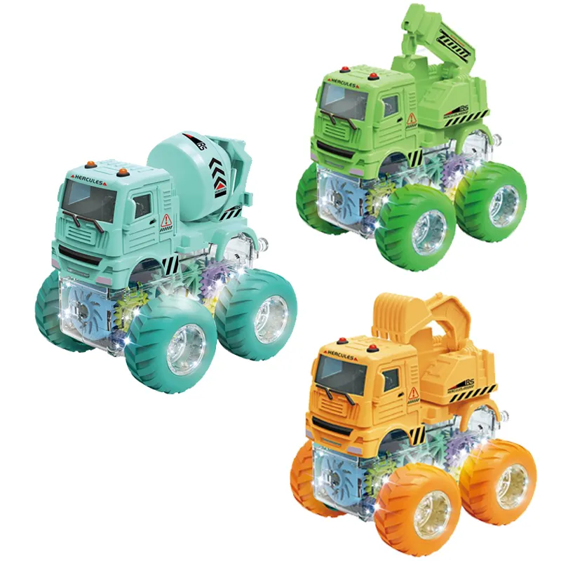 Kids inertia transparent gear dinosaur car cartoon gear 4WD car with lights electric vehicle toy