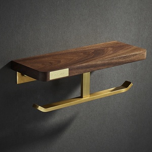 Portato a parete in <span class=keywords><strong>legno</strong></span> di noce oro spazzolato porta <span class=keywords><strong>carta</strong></span> <span class=keywords><strong>igienica</strong></span> con mensola del telefono - Product Image 3