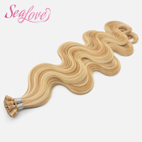 Extensions de cheveux à pointes plates, cheveux humains blonds 613, balayage ombré, couleur piano, mèches, ondulations naturelles