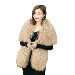 MWFur capelli lunghi ricci Tibet pelliccia di agnello stola per le donne mongolia pelliccia di agnello sciarpa con maniche per le signore della moda invernale