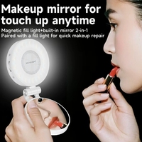 Lampe Selfie Magnétique 3W 800mAh Rechargeable, Anneau Lumineux de Poche à 3 Niveaux Réglables avec Miroir Intégré, Lumière d'Appoint Pliable pour Téléphone