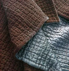 Colcha de terciopelo y seda hecha a mano, colcha acolchada de fábrica de India, 100% algodón, marrón y azul, 10 Uds.