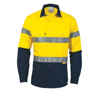 OEM Fashion Hot Sale Summer Hi-Vis Reflective Button Up Men Short Sleeve Mechanic Industrial Work Shirts