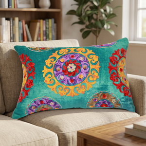 2021 New Arrival M. Aari Style Embroidered Reyon <b>Velvet</b> <b>Throw</b> Pillow Cover Multi Color Cotton Polyester Eco-Friendly Disposable - Product Image 3