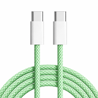 Câble de charge tressé vert PD 60W USB C vers USB C Type C, charge rapide, cordon de données en cuivre pur pour smartphones