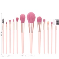 Ensemble de 12 pinceaux de maquillage professionnels de haute qualité, vegan, avec manche en bois rose, pour anticernes et crayon à sourcils, en nylon, vente en gros