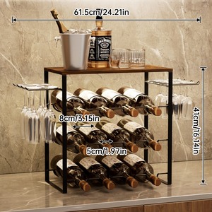 Estante para vinos <span class=keywords><strong>de</strong></span> metal negro <span class=keywords><strong>de</strong></span> 3 niveles para 12 botellas, con ganchos, moderno, pequeño, <span class=keywords><strong>de</strong></span> sobremesa, para gabinete o despensa. - Product Image 4