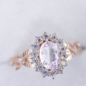 ชุดเครื่องประดับสำหรับงานแต่งงานงานหมั้นทำจากหินโรสควอตซ์พร้อมเพชร - Product Image 4