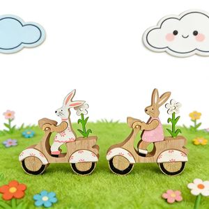 Nuevo Adorno de Madera Ecológico con Diseño de Conejito de Pascua en Bicicleta, Impreso en <span class=keywords><strong>3D</strong></span>, para Decoración del Hogar - Product Image 1