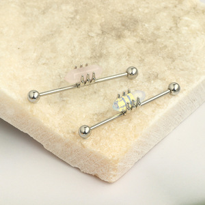 Boucles d'oreilles barbell industrielles en acier inoxydable pour femmes et hommes, motif griffes attrapant la pierre, <span class=keywords><strong>piercing</strong></span> hélix, barre longue de 38 mm, bijoux de <span class=keywords><strong>piercing</strong></span> pour cartilage - Product Image 4