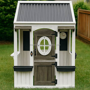 Maisonnette de jeu en bois moderne pour enfants, style cottage blanc, avec cuisine, casseroles, poêles et ustensiles - Product Image 5