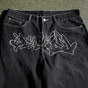 Jeans Baggy Personalizzati da Uomo, Streetwear con Ricami Graffiti, Pantaloni in <span class=keywords><strong>Denim</strong></span> per Skateboard - Product Image 3