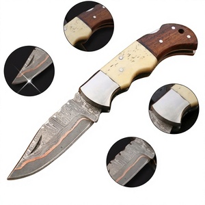 High Quality Damascus Steel Twist Folding Blade Survival Pocket Knife with Pakka Wood Handle 58 HRC Back Lock 3-Year Warranty - Product Image 2