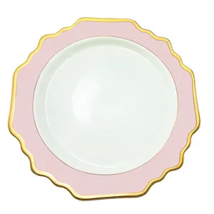 Wave rose gold rim wholesale porcelain dinner plate for home hotel wedding