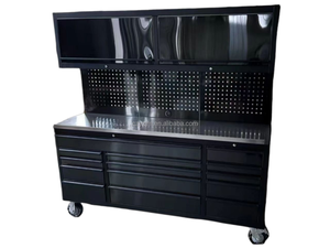 15 दराज स्टेनलेस स्टील के साथ 72-इंच धातु टूलबॉक्स ट्रॉली के साथ 15 दराज स्टेनलेस स्टील शीर्ष मोबाइल वर्कस्टेशन पेगबोर्ड ऊपरी अलमारियाँ - Product Image 2