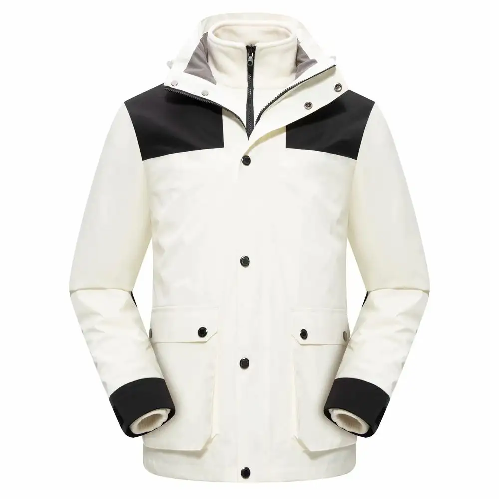 Özel Logo Unisex açık giyim yürüyüş kayak kar polar siyah ve beyaz su geçirmez ayrılabilir rüzgarlık Hoodie