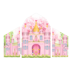 Viraler Instagram-Stil Bogenförmiger Hintergrund Rosa Schloss 3-teiliger Faltbarer Hintergrund für Mädchen-Geburtstagsfeier-Dekoration - Product Image 1