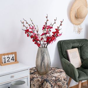 Fleur artificielle CallaFloral, branche unique de fleur de prunier rouge rose, décoration de mariage, style INS, décoration murale végétale - Product Image 1