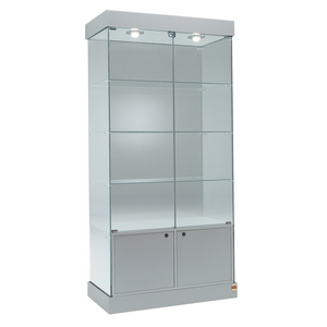 Vitrine moderne de 75 cm de large et 190 cm de haut, portes en verre trempé gris clair avec éclairage halogène, unité de rangement - Product Image 1