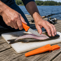 Couteau à poisson de 4 pouces pour trancher et fileter, avec gaine en plastique, pour la pêche, le bateau, le camping, la découpe de viande et de légumes, outils de cuisine d'extérieur
