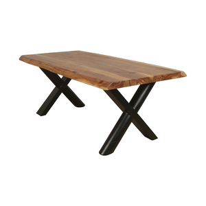 Table basse rustique moderne en bois massif avec bord naturel et base en fer noir, robuste et durable - Product Image 2