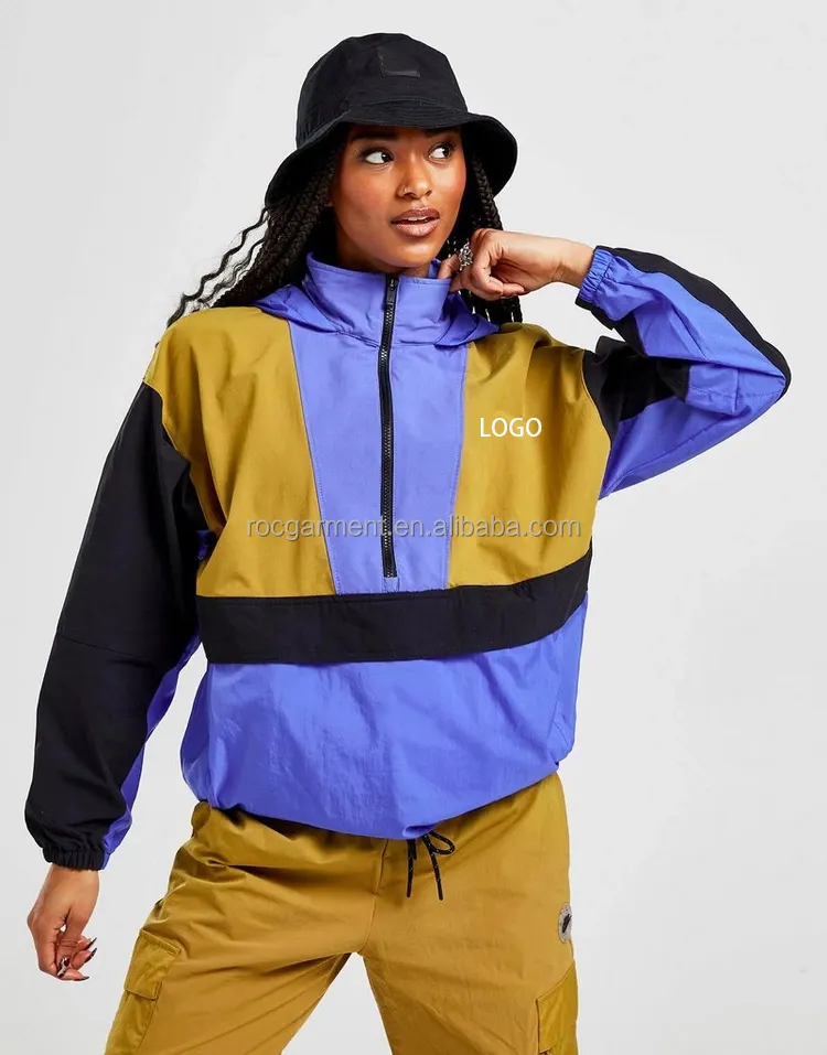 High Quality Plus Size Windbreaker Colorblock pullover Womens Fashion Sports Jacket