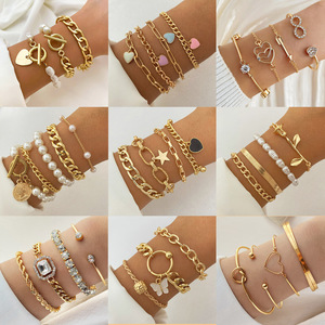 Hot-selling New <b>Stacked</b> Personalized Street Photography <b>Bracelet</b> Four-piece Set Exaggerated Thread Chain Alloy Fashion <b>Bracelet</b> - Product Image 2