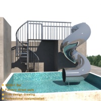 Escalier en colimaçon d'évacuation incendie extérieur personnalisé, escalier en colimaçon de piscine DIY avec toboggan, marches extérieures, toboggan d'escalier