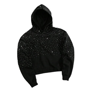 Sweat-shirt à capuche décontracté ample orné de strass, sweat-shirt à capuche en strass, sweat-shirt à capuche diamant, sweat-shirt à capuche court en cristal - Product Image 1