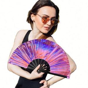 Promotion Exceptionnelle : Grands Éventails Pliants en Bambou Écologiques en PVC Sculpté, Style Amour, Idéaux pour les Festivals Rave et les Fêtes Estivales - Product Image 1