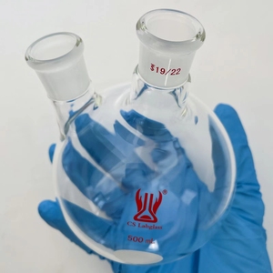 Fiasche a fondo tondo a due colli in vetro borosilicato trasparente a parete spessa con giunto 19/22 per laboratorio chimico, prodotte in Cina - Product Image 3