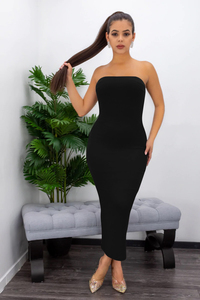 Vestido para Mujer <span class=keywords><strong>al</strong></span> por Mayor, Vestido Largo Elegante de Punto Ajustado con Hombros Descubiertos y Corte Recto - Product Image 4