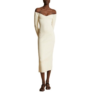 Elegant Women Latest <strong>Dress</strong> Designs Long Sleeve Off Shoulder <strong>Dress</strong> Rib Knit Bodycon Midi Casual <strong>Dresses</strong> - Product Image 1