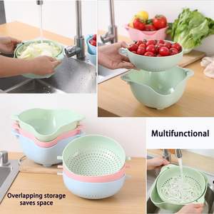 Passoire de cuisine 2 en 1 à double couche pour nettoyer les légumes et les fruits, panier de drainage en plastique, bol égouttoir avec poignée - Product Image 4